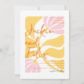 Groovyモダンデイジーフローラ黄色とピ結婚ンク 招待状 (正面)