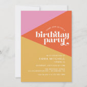 Groovyモダンレトロおもしろいカラフル任意の年齢誕生日 招待状 (正面)
