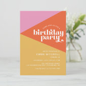 Groovyモダンレトロおもしろいカラフル任意の年齢誕生日 招待状 (スタンド正面)