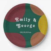 Groovyモダンレトロ70のスタイリッシュ抽象芸術結婚 ペーパープレート (正面)