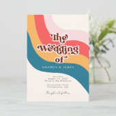 Groovyモダンレトロ70s波線フォト結婚ズ 招待状 (スタンド正面)