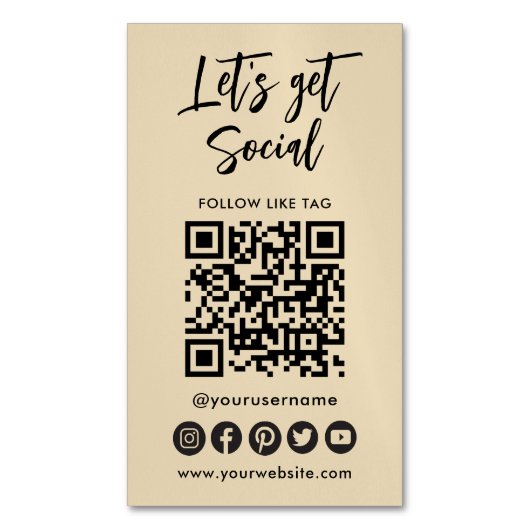 Groovyモダン Social Media QRコードがWebサイトに接続 マグネット名刺 (正面縦)