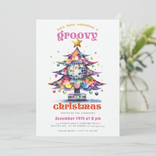 Groovyリトルクリスマスディスコツリークリスマスパーティー 招待状 (スタンド正面)