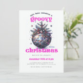 Groovyリトルクリスマスディスコピンクのクリスマスパーティー 招待状 (スタンド正面)
