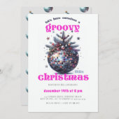 Groovyリトルクリスマスディスコピンクのクリスマスパーティー 招待状 (正面/裏面)