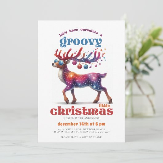 Groovyリトルディスコトインデアおもしろいークリスマスパーティー 招待状 (スタンド正面)