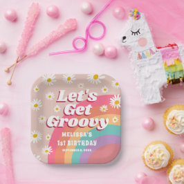 Groovyレインボーのカラフルデイジー誕生日 ペーパープレート