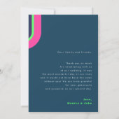 Groovyレインボーアーチホットピンク&グリーンレトロ結婚ズ サンキューカード (裏面)