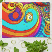 Groovyレインボーカラフルスワール キッチンタオル (折り畳み)