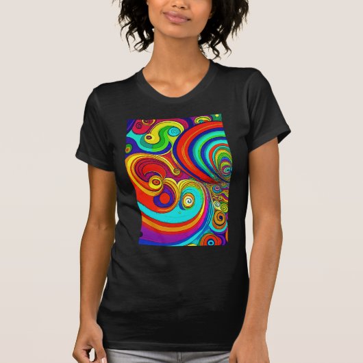 Groovyレインボーカラフルスワール Tシャツ (正面)
