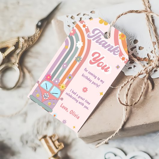 Groovyレインボーバースデーパーティーありがとうギフトラベル ギフトタグ