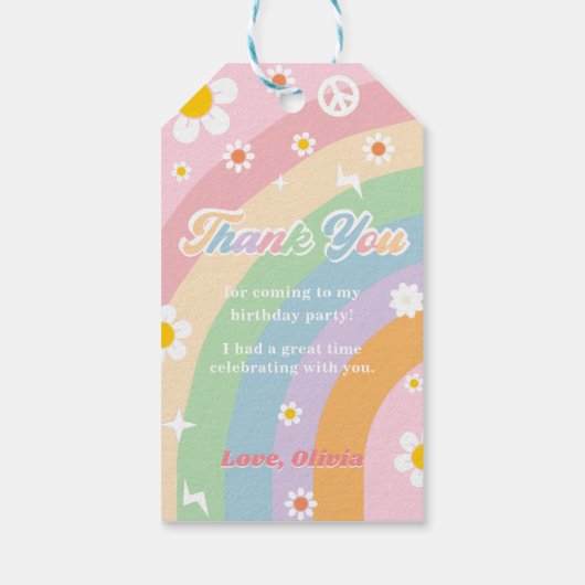 Groovyレインボーバースデーパーティーありがとうギフトラベル ギフトタグ (裏面)