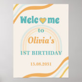 Groovyレインボーバースデーパーティーウェルカムサイン ポスター (正面)