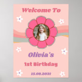 Groovyレインボーバースデーパーティーウェルカムサイン ポスター (正面)