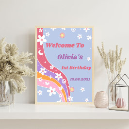 Groovyレインボーバースデーパーティーウェルカムサイン ポスター