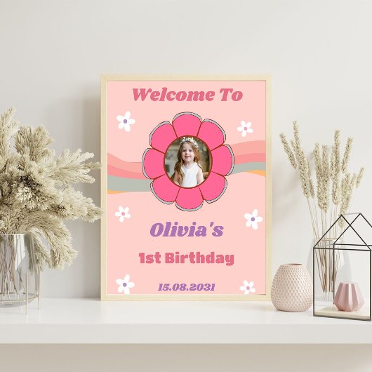 Groovyレインボーバースデーパーティーウェルカムサイン ポスター