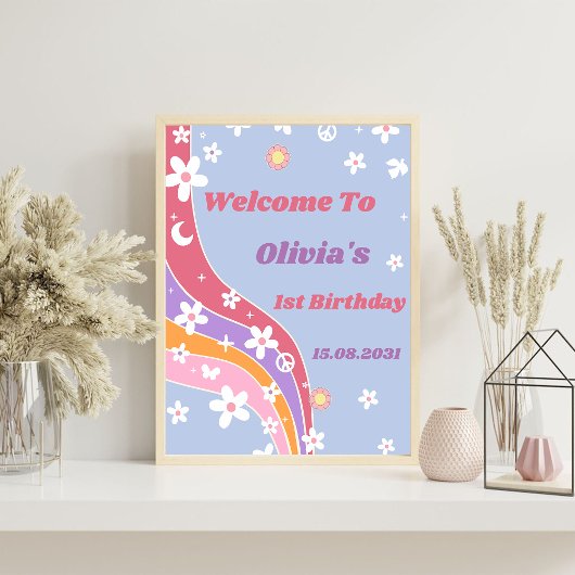 Groovyレインボーバースデーパーティーウェルカムサイン ポスター