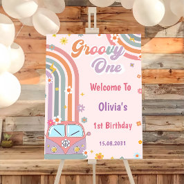 Groovyレインボーバースデーパーティーウェルカムサイン ポスター