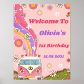 Groovyレインボーバースデーパーティーウェルカムサイン ポスター (正面)