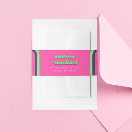 Groovyレインボーピンクティール（緑がかった色）ライム70sレトロ結婚ズ 招待状ベリーバンド