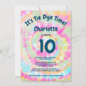 Groovyレインボー絞り染め10番目の子供の誕生日パーティー 招待状 (正面)