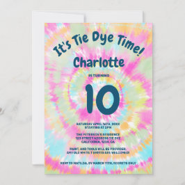 Groovyレインボー絞り染め10番目の子供の誕生日パーティー 招待状