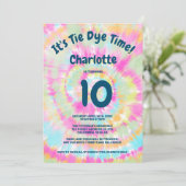 Groovyレインボー絞り染め10番目の子供の誕生日パーティー 招待状 (スタンド正面)