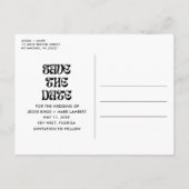 Groovyレトロおもしろいウェディング日付の保存 案内ポストカード (裏面)