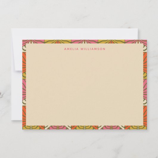 Groovyレトロかわいいパーソナライズされた文房具名 ノートカード (正面)