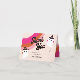 Groovyレトロかわいい幽霊ありがとう誕生日カード サンキューカード