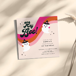 Groovyレトロかわいい幽霊ヘイBoo 1st誕生日 招待状