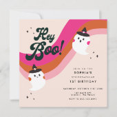 Groovyレトロかわいい幽霊ヘイBoo 1st誕生日 招待状 (正面)