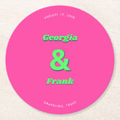 GroovyレトロアンパサンドHot Pink Whimsy 70結婚s ラウンドペーパーコースター (正面)
