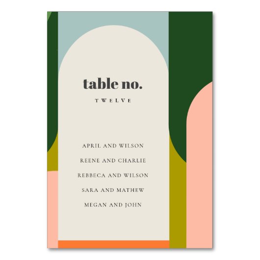 Groovyレトロアーチはっきりした抽象芸術結婚の座席 テーブルナンバー (裏面)