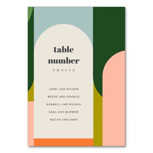 Groovyレトロアーチ結婚抽象芸術の座席表 テーブルナンバー (裏面)