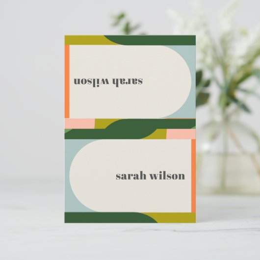 Groovyレトロアー結婚チ抽象芸術のテント名タグ 招待状 (スタンド正面)