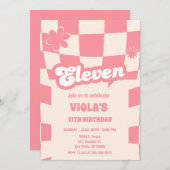 Groovyレトロイレブンピンク11歳 招待状 (正面/裏面)