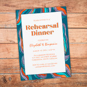 Groovyレトロウェーブブルー結婚のリハーサルディナー 招待状