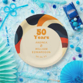 Groovyレトロウェーブボー結婚ホ50周年記念 ペーパープレート (パーティー)