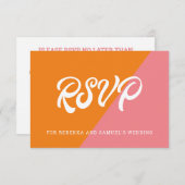 Groovyレトロオレンジとピンクカラーブロック結婚ズ 出欠カード (正面/裏面)