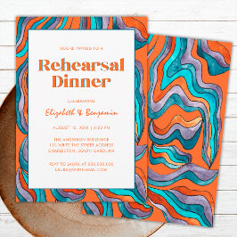 Groovyレトロオレンジウェー結婚ブのリハーサルディナー 招待状