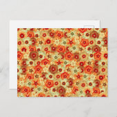 Groovyレトロオレンジヒッピー花パターン シーズンポストカード (正面/裏面)