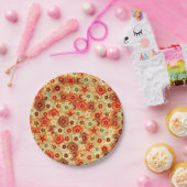 Groovyレトロオレンジヒッピー花パターン ペーパープレート (パーティー)