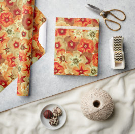 Groovyレトロオレンジヒッピー花パターン ラッピングペーパー