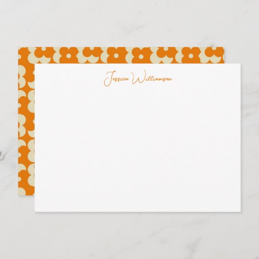 Groovyレトロオレンジフラワーパーソナライズされた名 ノートカード (正面/裏面)