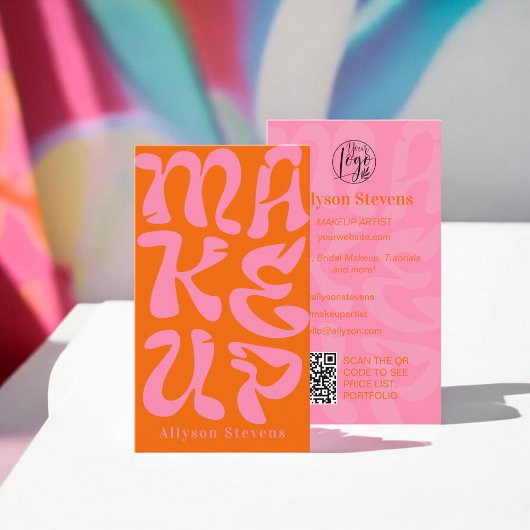 Groovyレトロオレンジロゴqrコードメイクアップ 名刺