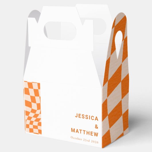 Groovyレトロオレンジ抽象芸術結婚チェックカスタムの フェイバーボックス (オープン)