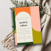 Groovyレトロカラフルアーチ抽象芸術カップルシャワー 招待状