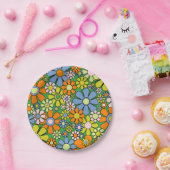 Groovyレトロカラフルフローラ60s 70sパターン ペーパープレート (パーティー)