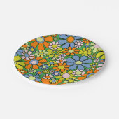 Groovyレトロカラフルフローラ60s 70sパターン ペーパープレート (アングル)